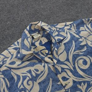 Go Barefoot Shirt Mens Small Blue Hawaiian Floral Aloha Made In USA Camp Beach